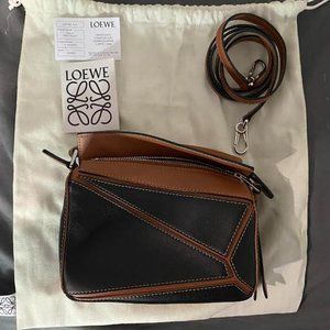 Loewe Mini Puzzle Bag Black and Tan Leather